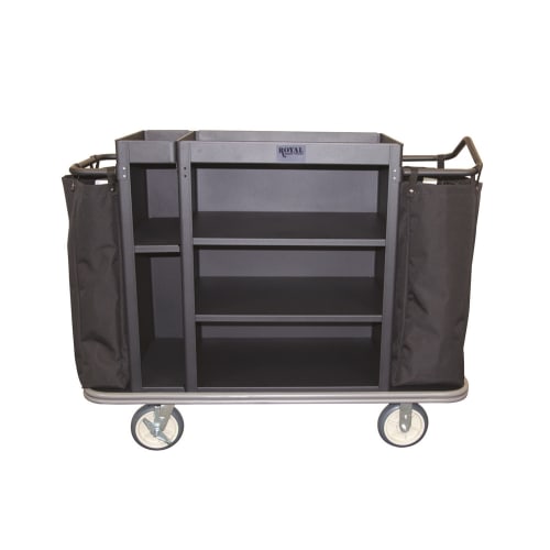 Royal Basket Split Cabinet Metal Housekeeping Cart 5 Shelf / 2 Bags, Black